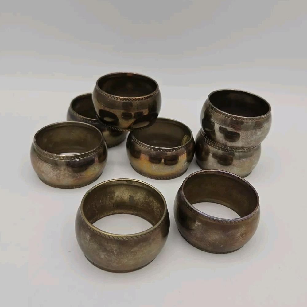 Silverplate Napkin Rings Set Of 8 Vtg Hong Kong Napkin Holders Ring Unpolished